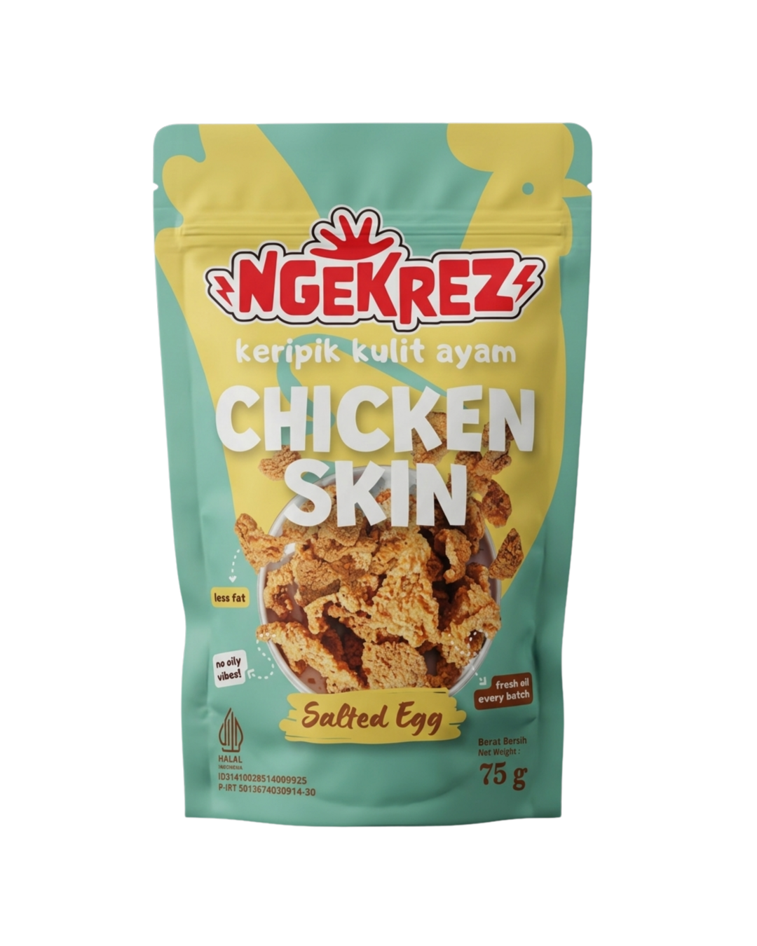 Salted Egg Keripik Kulit Ayam Krispi | NGEKREZ Chicken Skin Renyah Gurih Cemilan Enak Murah Snack Crispi Halal