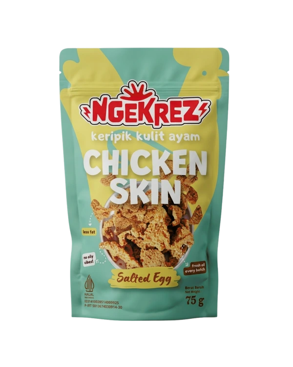 Salted Egg Keripik Kulit Ayam Krispi | NGEKREZ Chicken Skin Renyah Gurih Cemilan Enak Murah Snack Crispi Halal