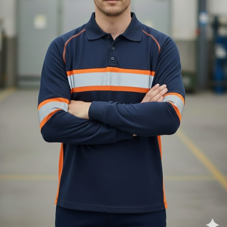 Kaos Kerah Safety Polo Shirt Hivis Reflectif Lengan Panjang Bahan Lacoste Cotton Seragam Kerja Lapangan