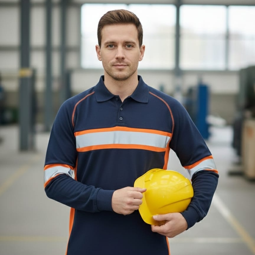 Kaos Kerah Safety Polo Shirt Hivis Reflectif Lengan Panjang Bahan Lacoste Cotton Seragam Kerja Lapangan