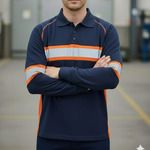Kaos Kerah Safety Polo Shirt Hivis Reflectif Lengan Panjang Bahan Lacoste Cotton Seragam Kerja Lapangan