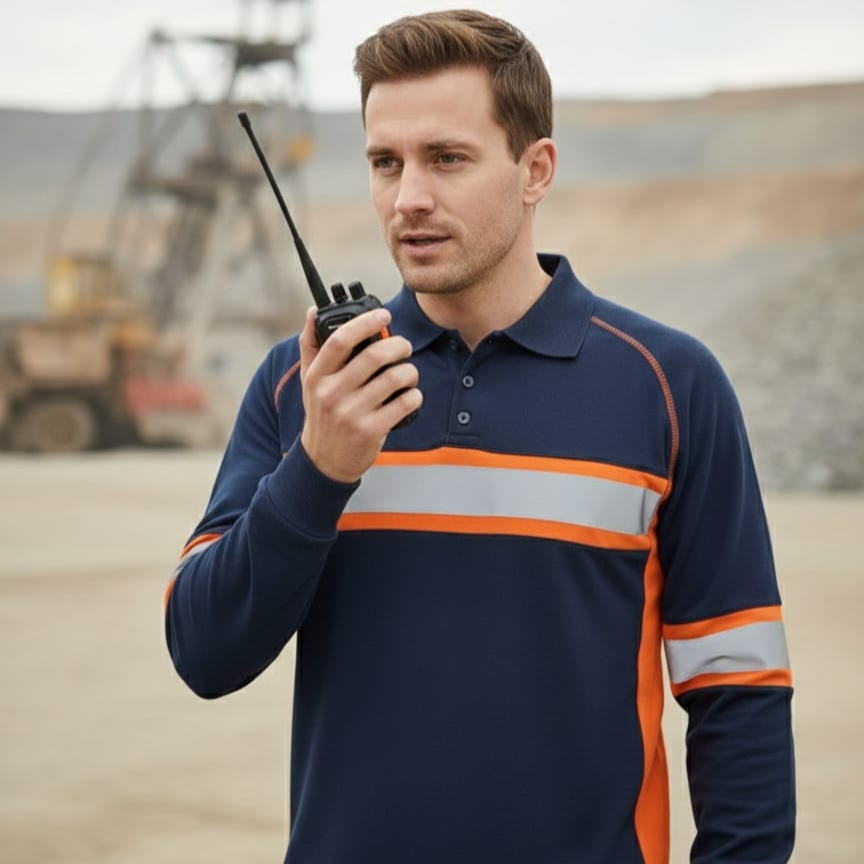 Kaos Kerah Safety Polo Shirt Hivis Reflectif Lengan Panjang Bahan Lacoste Cotton Seragam Kerja Lapangan