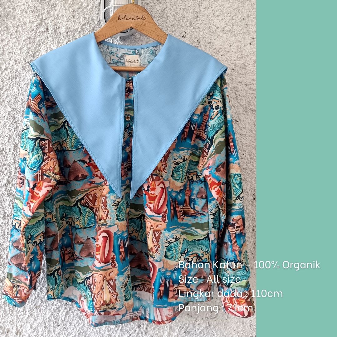 Blouse Wanita Katun Organik - Series Ruang Waktu (WITA) - Warna Biru