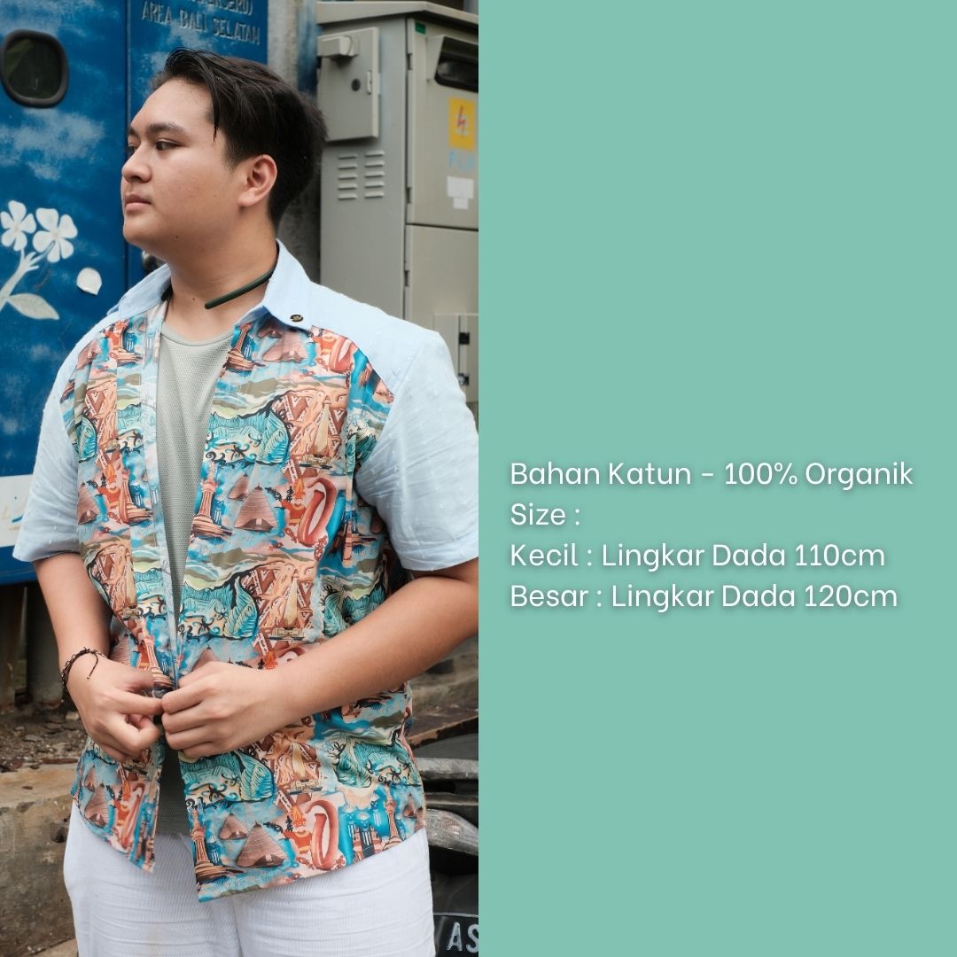 Kemeja Pria Katun Organik - Series Ruang Waktu (WITA) - Lengan Biru Muda