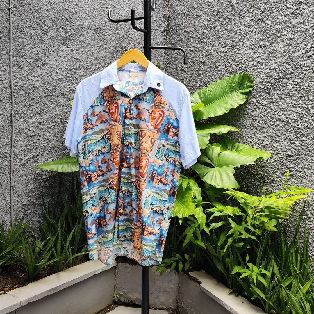 Kemeja Pria Katun Organik - Series Ruang Waktu (WITA) - Lengan Biru Muda