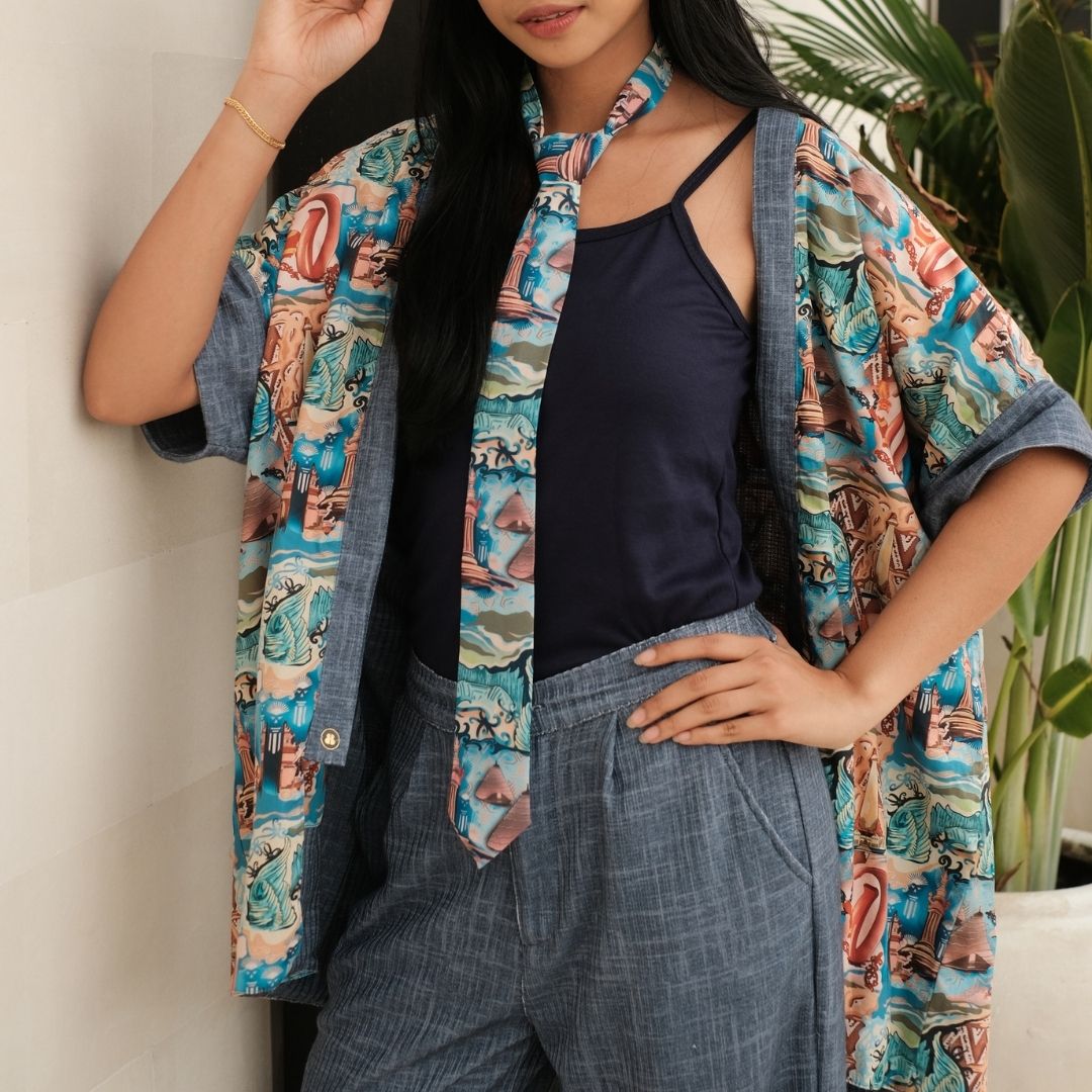 Outer Batwing Katun Organik - Series Ruang Waktu (WITA) - Warna Biru