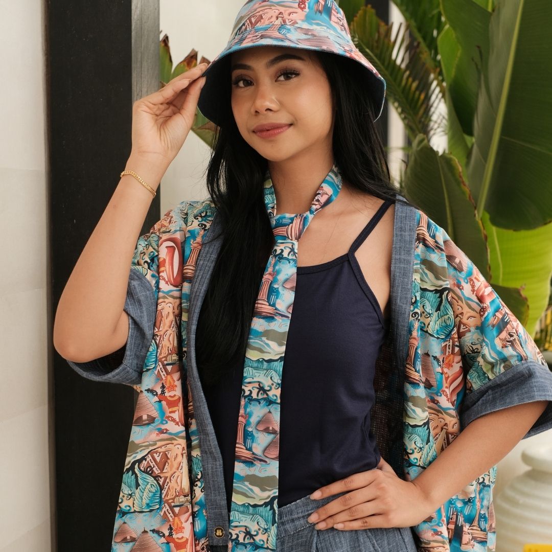 Outer Batwing Katun Organik - Series Ruang Waktu (WITA) - Warna Biru