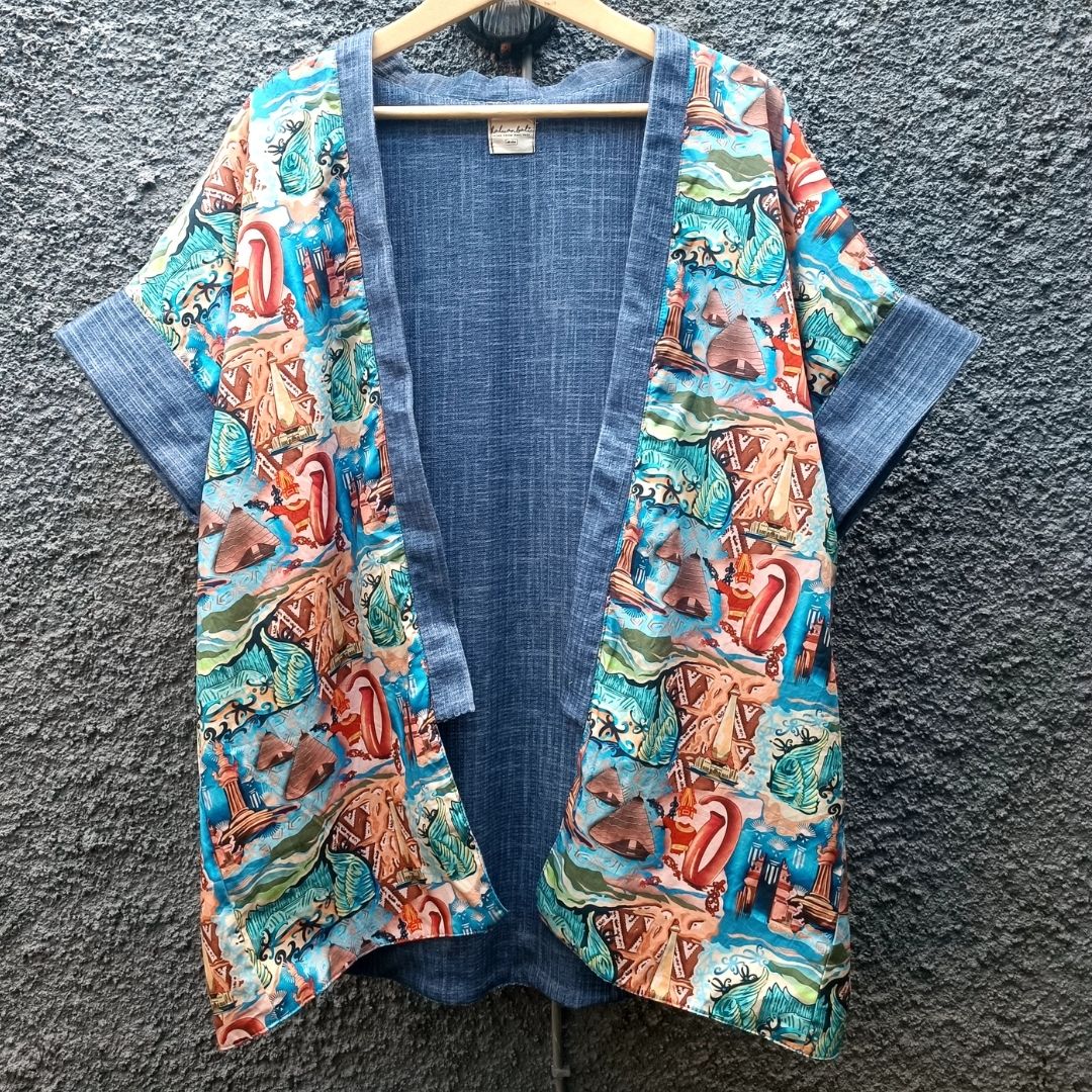 Outer Batwing Katun Organik - Series Ruang Waktu (WITA) - Warna Biru
