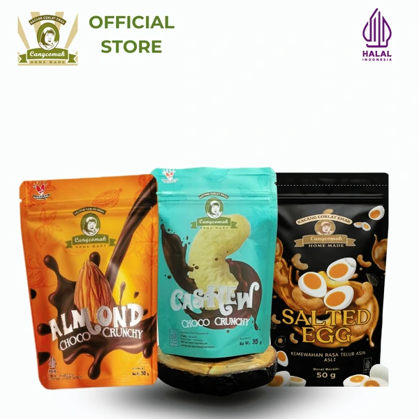 Souvenir Paket Hemat Cangcomak 3 in 1 Kacang Coklat Mete Coklat Almond Coklat Mede Salted Egg