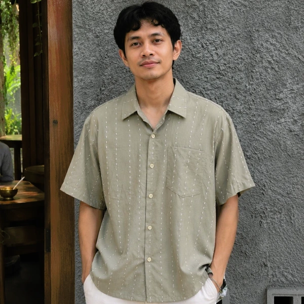 Kemeja Pria Kombinasi Tencel - Series Ruang Waktu - WIB (Waktu Indonesia Barat)