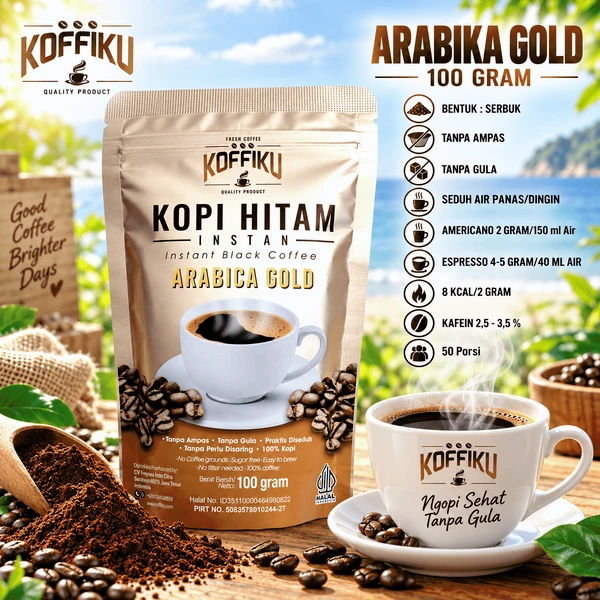 ARABIKA GOLD 100 gram Spray Dried Instan Coffee / Kopi Hitam Tanpa Ampas