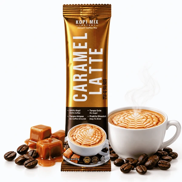 CARAMEL LATTE No Sugar 150 gram / CARAMEL LATTE Kopimix Tanpa Gula / Minuman Serbuk Kopi Krimer rasa Caramel