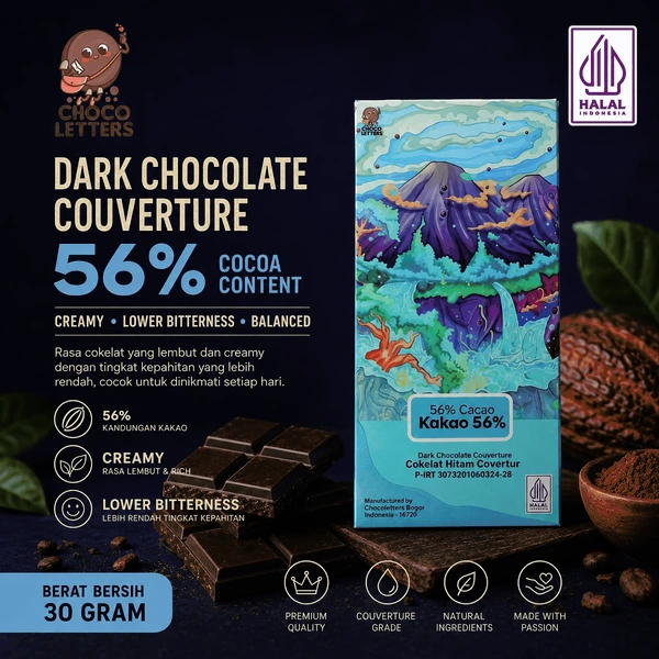 Choco Letters Dark Chocolate Couverture 56% Cacao Kakao 30 Gram Halal