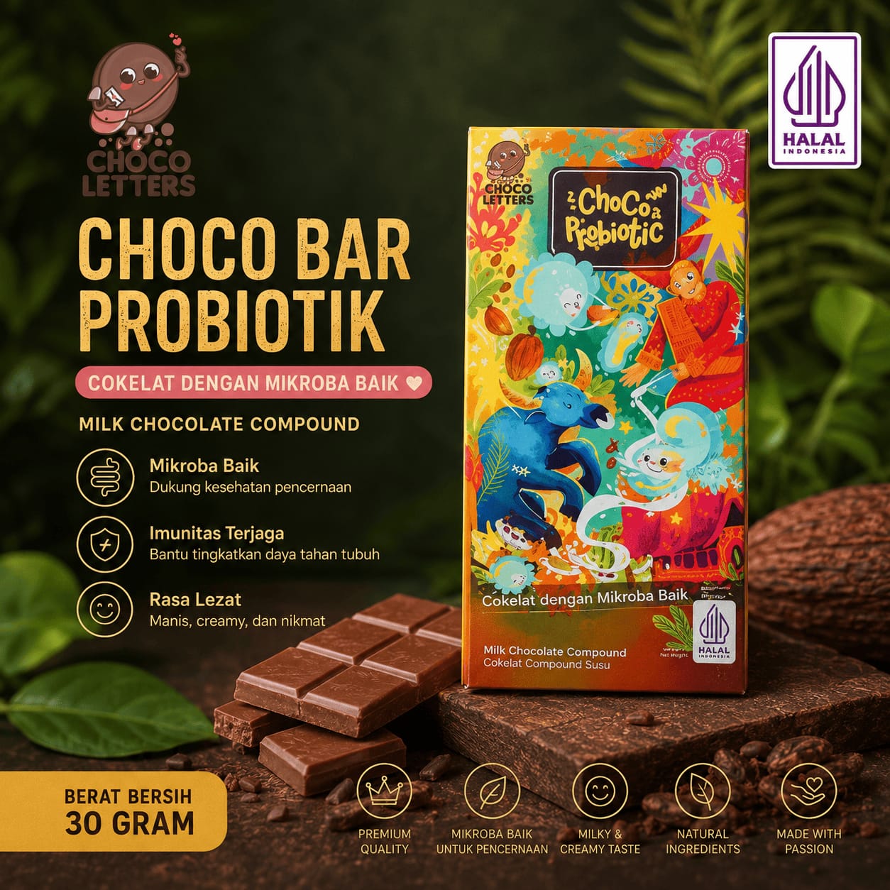 Chocoletters Chocolate Bar Probiotik Milk Chocolate Premium