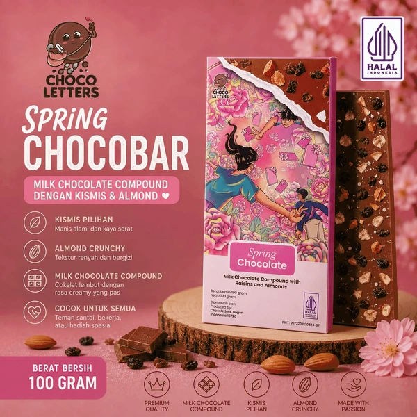 Chocoletters Chocolate Bar Milk Chocolate Almond Raisin Premium Cokelat Susu Kacang Almond Kismis