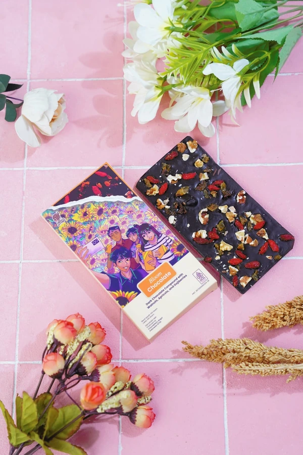 Chocoletters Chocobar Dark Chocolate Gojiberry Apricot Walnut Cokelat Hitam Buah Kering Kacang Walnut