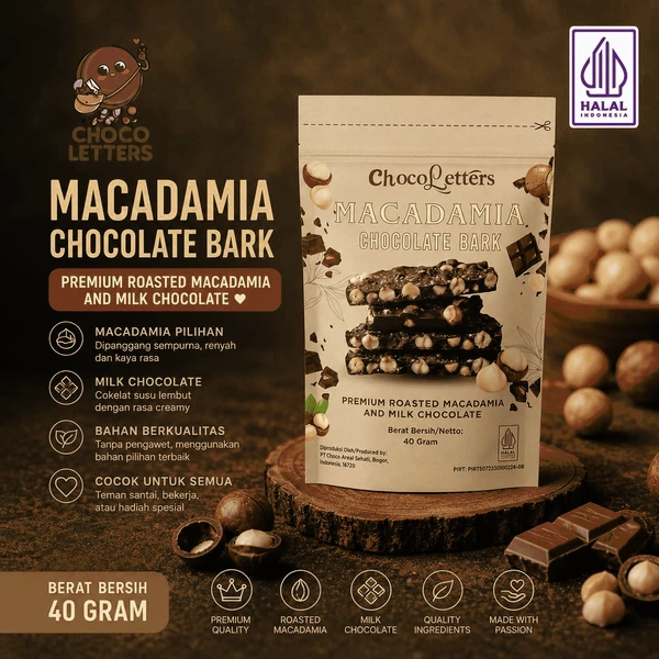 Chocoletters Macadamia Chocolate Bark Dark Chocolate Premium Cokelat Macadamia