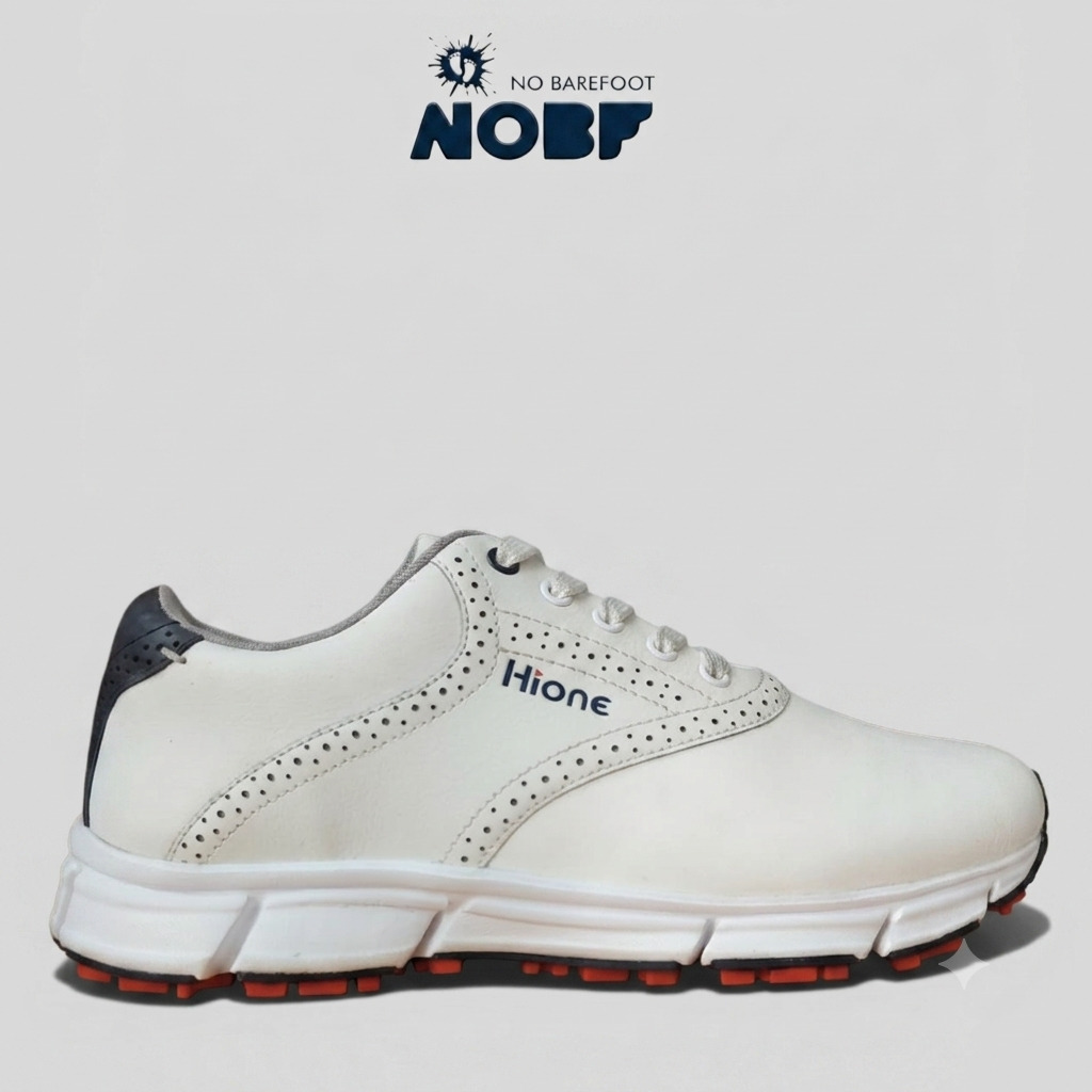 HIONE Sepatu Golf M243 White/Navy Full Kulit Asli Empuk Stylish untuk Aktivitas Golf