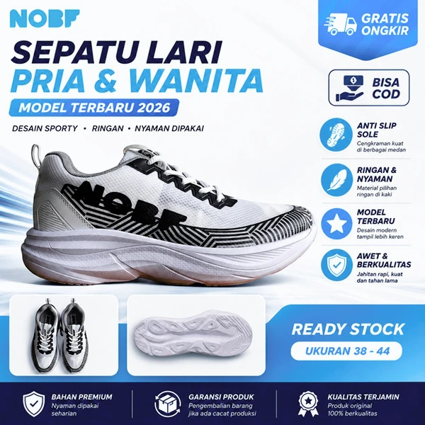 Sepatu Lari NOBF R004 Original White – Ringan, Empuk, Breathable ,Anti Slip