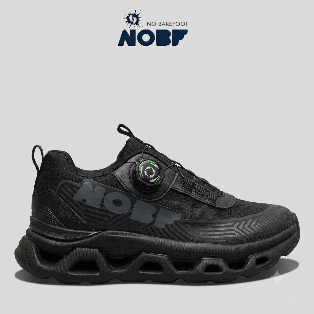 Sepatu Running & Sekolah Pria NOBF R004D Black / Hitam - Dial Shoes (Tanpa Ikat ) - Anti Slip Ringan