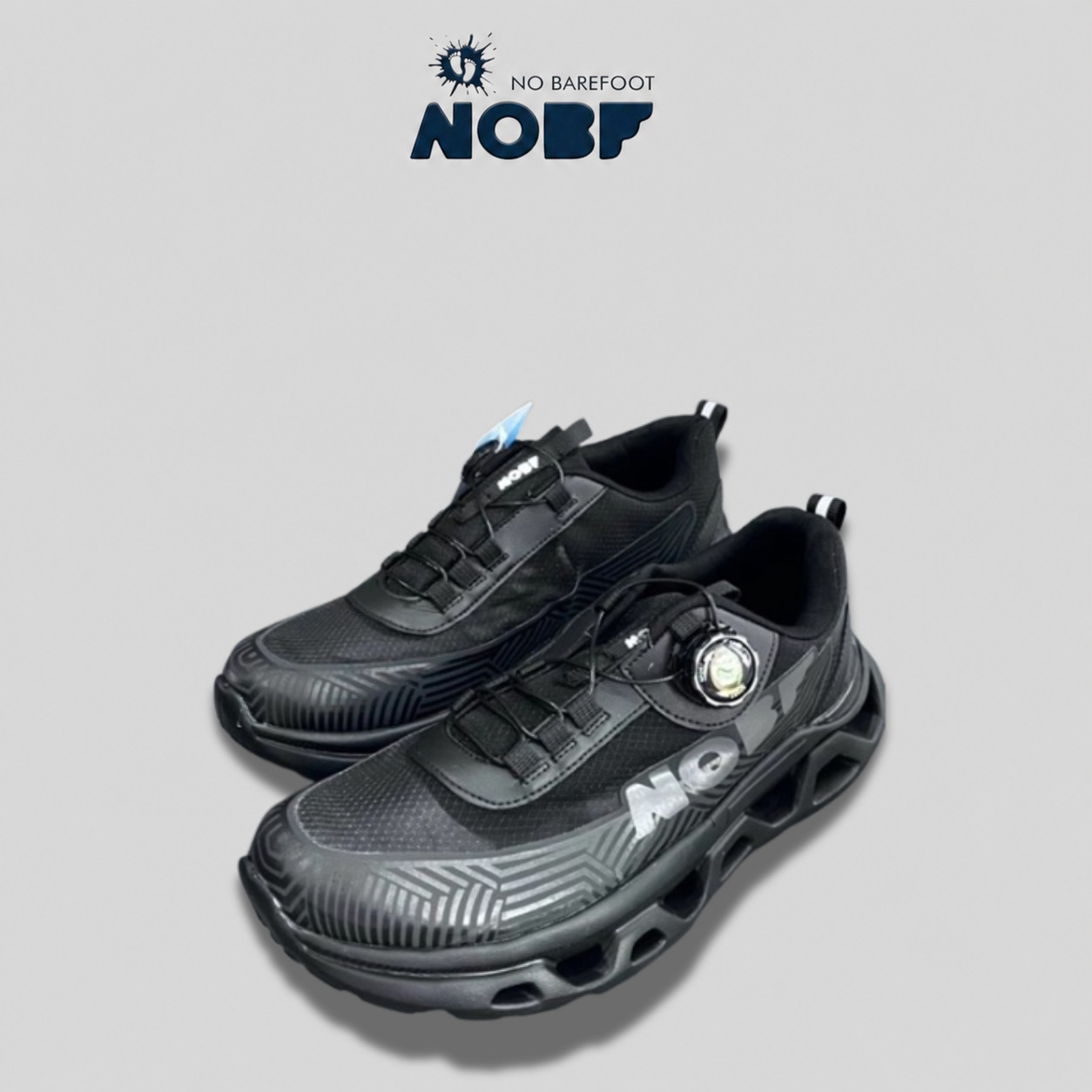 Sepatu Running & Sekolah Pria NOBF R004D Black / Hitam - Dial Shoes (Tanpa Ikat ) - Anti Slip Ringan
