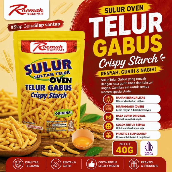Roemah Renyah Sulur Telur Gabus Oven 40 Gram | Snack Gurih Renyah Halal