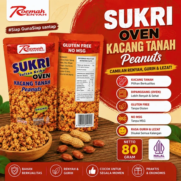 Roemah Renyah Sukri Kacang Tanah Oven 80 Gram | Kacang Oven Crispy Snack Sehat