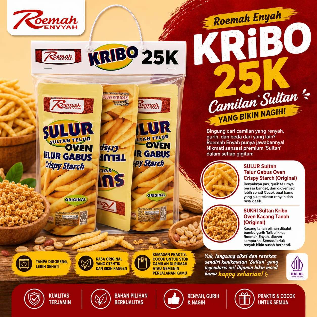 Roemah Rempah Paket 3 Sulur Telur Gabus Oven Kribo | Snack Gurih Renyah Best Seller