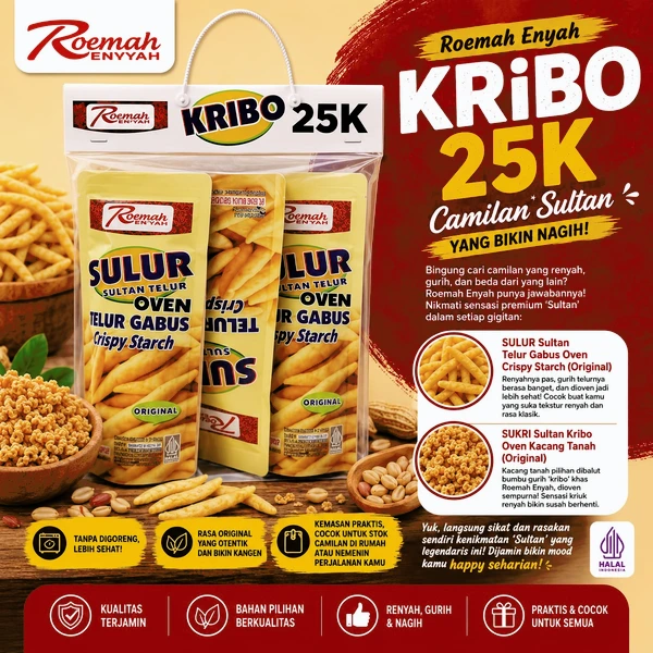 Roemah Renyah Paket 3 Sulur Telur Gabus Oven Kribo | Snack Gurih Renyah Best Seller