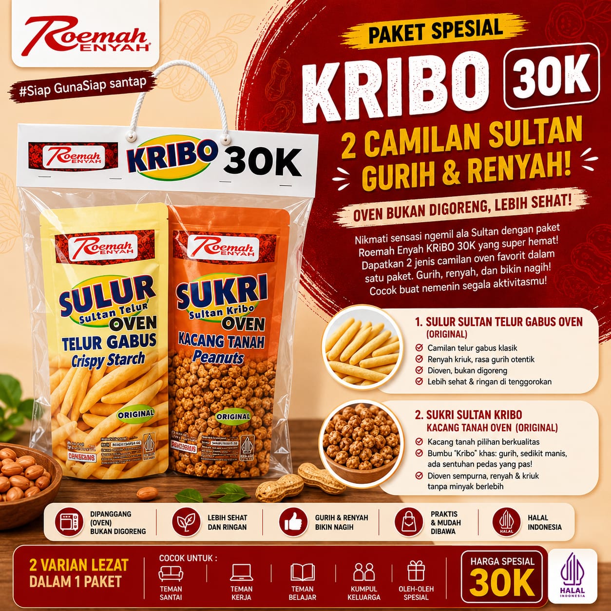 Roemah Rempah Paket Duo Sultan Kribo | Telur Gabus Oven Original & Kacang Tanah Crispy Halal