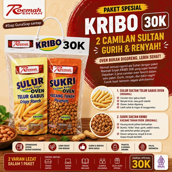 Roemah Renyah Paket Duo Sultan Kribo | Telur Gabus Oven Original & Kacang Tanah Crispy Halal