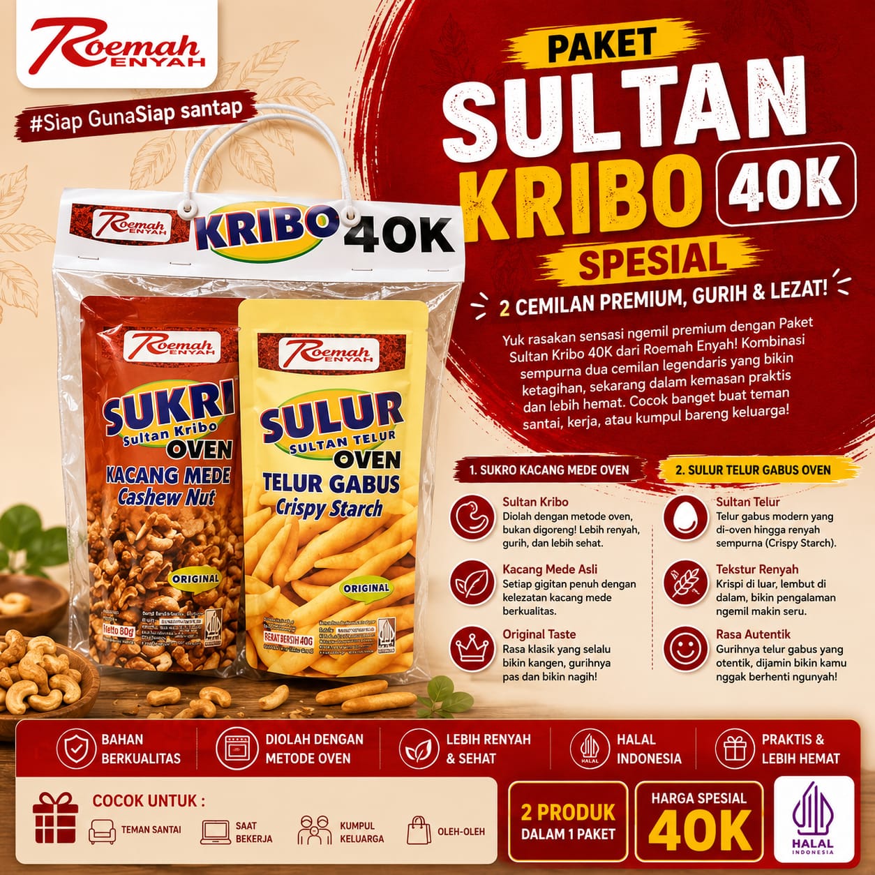 Roemah Rempah Paket Sultan Kribo 40K | Kacang Mede Oven & Telur Gabus Renyah