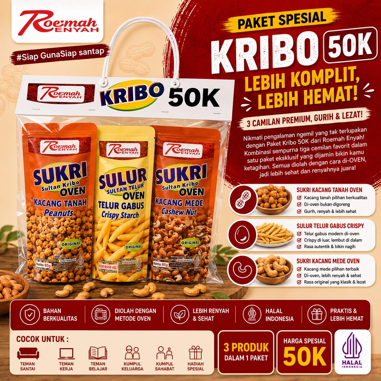 Roemah Rempah Paket Sultan Kribo 50K | Kacang Tanah Oven, Telur Gabus & Kacang Mede