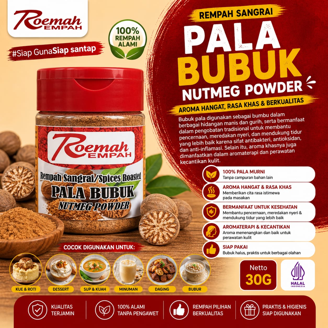 Roemah Rempah Pala Bubuk Nutmeg Powder 30 Gram | Rempah Alami Bumbu Masakan Premium