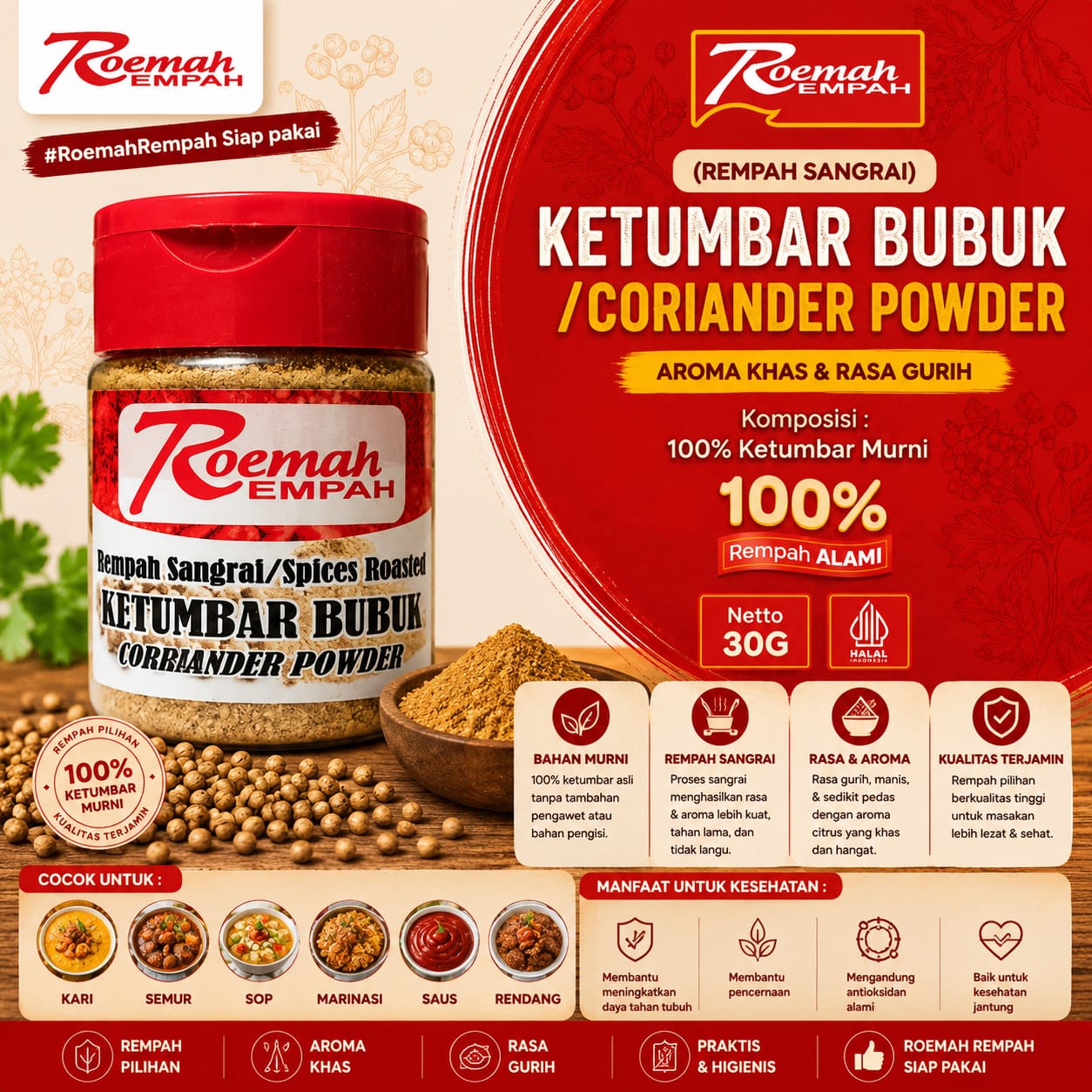 Roemah Rempah Ketumbar Bubuk Coriander Powder 30 Gram | Bumbu Masakan Premium