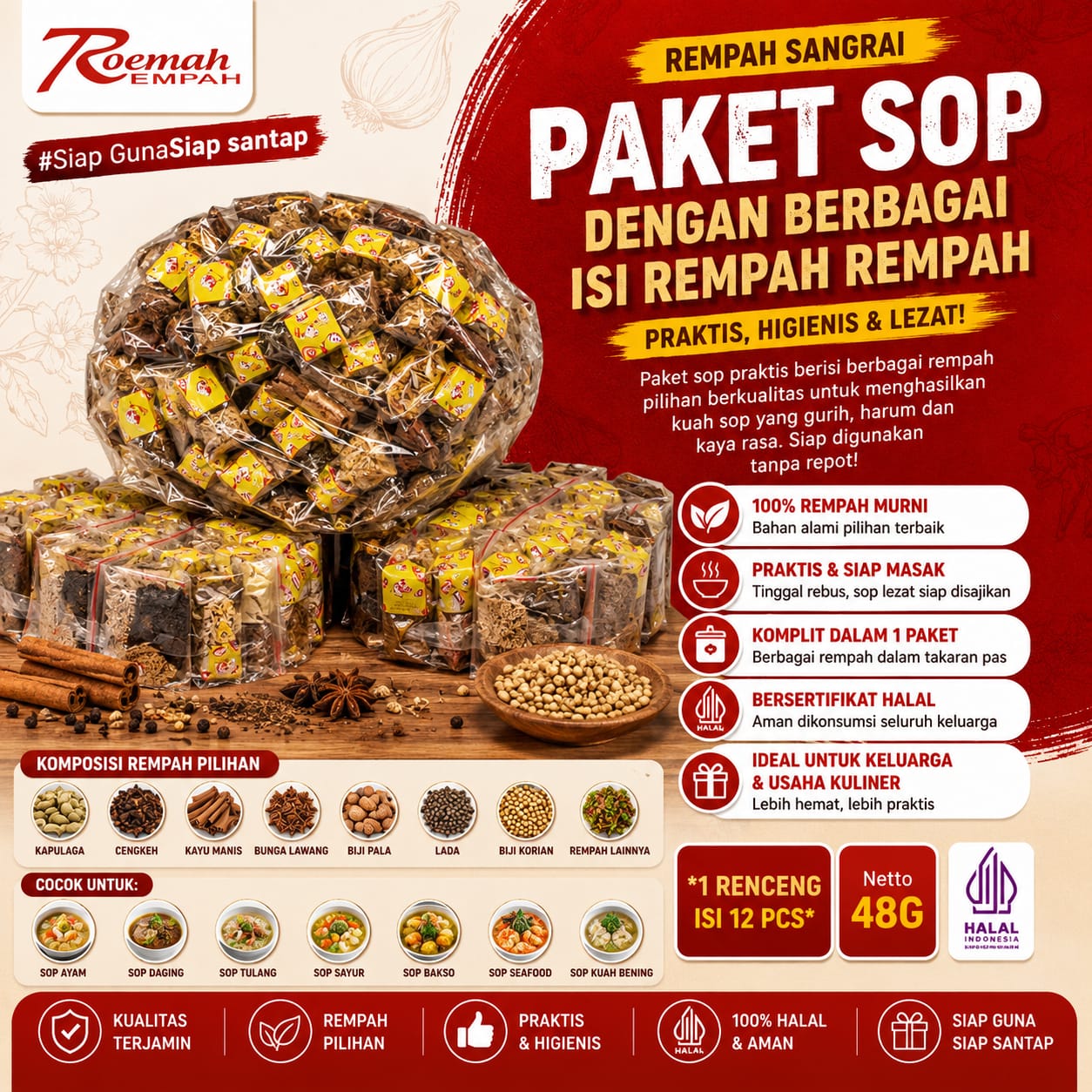 Roemah Rempah Paket Bumbu Sop Isi 50 | Bumbu Sop Praktis Rempah Alami Lengkap