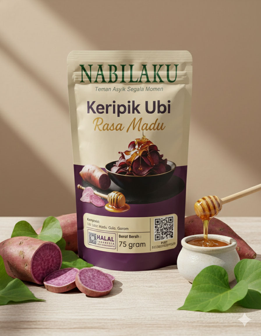 Promo NABILAKU Keripik Ubi Telo Rasa Madu 75g – Kripik Cemilan Renyah Manis Gurih Khas Malang
