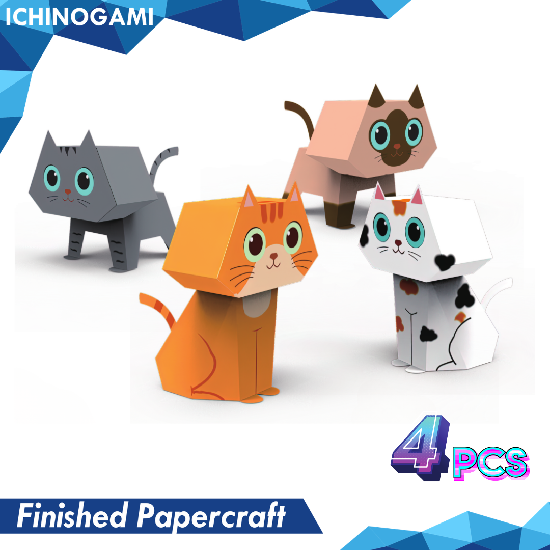 Kitten Set, Papercraft Ichinogami (DIY), Die Cut (Terpotong), isi 4 pcs