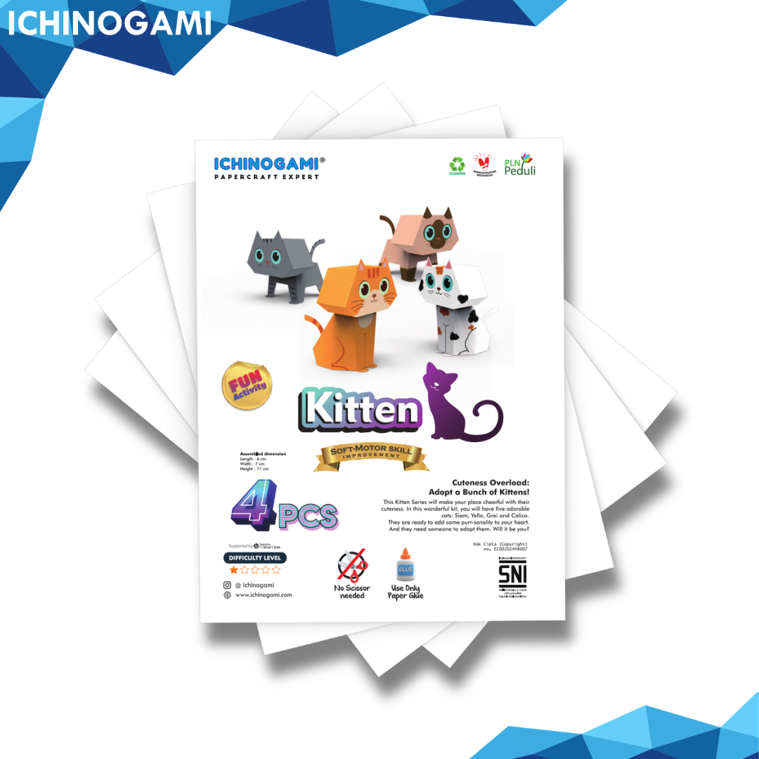Kitten Set, Papercraft Ichinogami (DIY), Die Cut (Terpotong), isi 4 pcs