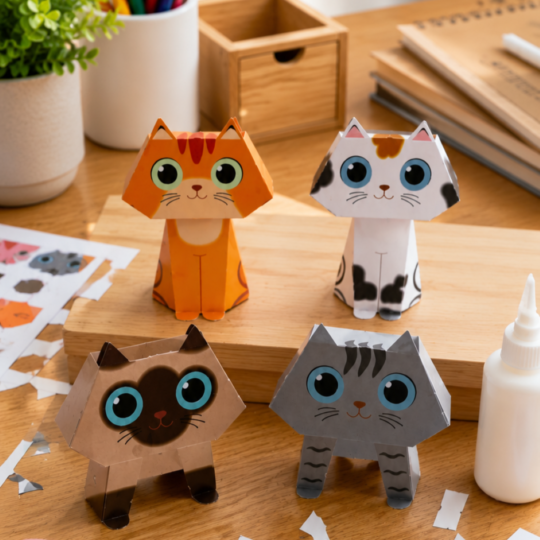 Kitten Set, Papercraft Ichinogami (DIY), Die Cut (Terpotong), isi 4 pcs