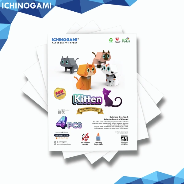 Kitten Set, Papercraft Ichinogami (DIY), Die Cut (Terpotong), isi 4 pcs