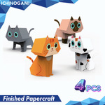 Kitten Set, Papercraft Ichinogami (DIY), Die Cut (Terpotong), isi 4 pcs