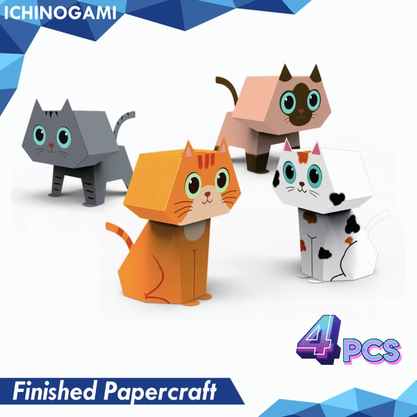 Kitten Set, Papercraft Ichinogami (DIY), Die Cut (Terpotong), isi 4 pcs