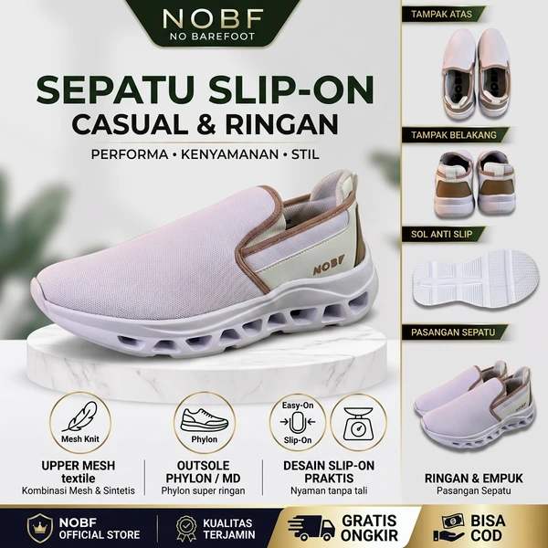 NOBF Sepatu Wanita Slip On Sneakers Casual Ringan Nyaman Sporty Tanpa Tali