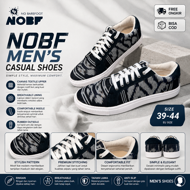 Sepatu Pria Noir Heritage – Hitam Motif | Knitted Textile Breathable | Stylish & Nyaman
