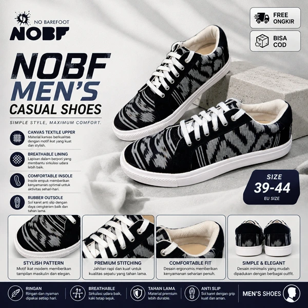 Sepatu Pria Noir Heritage – Hitam Motif | Knitted Textile Breathable | Stylish & Nyaman