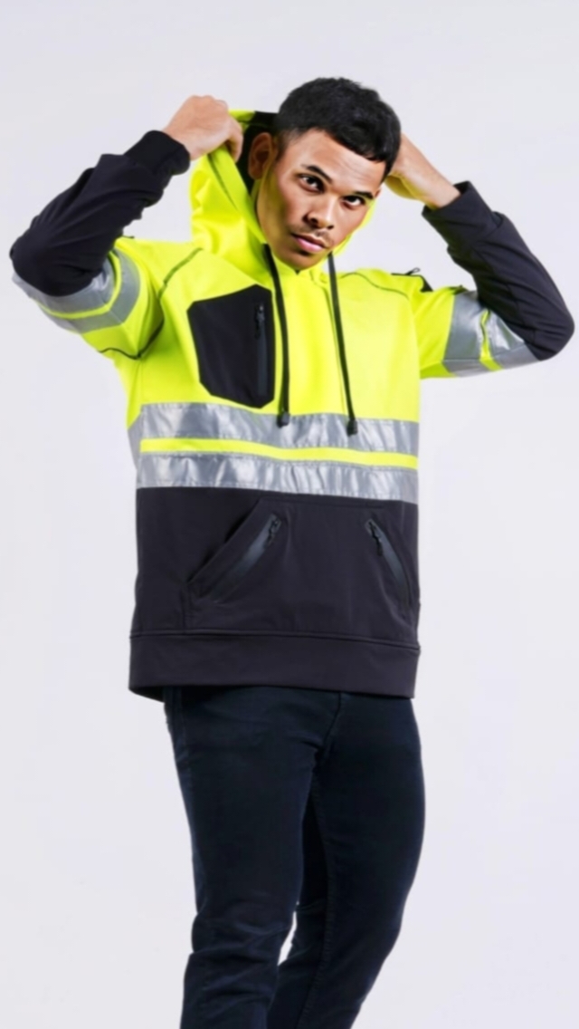 OTRAHUM Jaket Jamper Sweater Tactical Sweatshirt Hoodie Safety Hivis Baju Kerja Lapangan Engineer Multifungsi Waterproof Windproof Bahan Bonding Softshell 3layers High Visibility