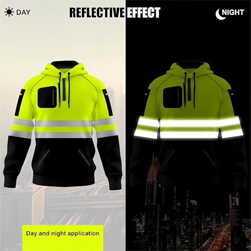 OTRAHUM Jaket Jamper Sweater Tactical Sweatshirt Hoodie Safety Hivis Baju Kerja Lapangan Engineer Multifungsi Waterproof Windproof Bahan Bonding Softshell 3layers High Visibility