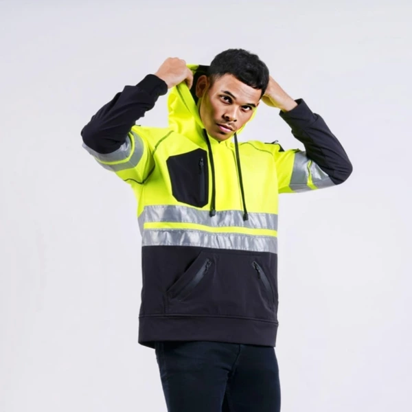 OTRAHUM Jaket Jamper Sweater Tactical Sweatshirt Hoodie Safety Hivis Baju Kerja Lapangan Engineer Multifungsi Waterproof Windproof Bahan Bonding Softshell 3layers High Visibility