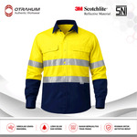 OTRAHUM ( Ber-SNI ) Baju Kemeja Seragam Wearpack Kerja Workwear Safety Lapangan Proyek K3 Reflective Scothlite Scotlite Untuk Pekerja Teknisi Operator Engineer Mining Tambang Navy Kuning Orange Merah Biru Turkis